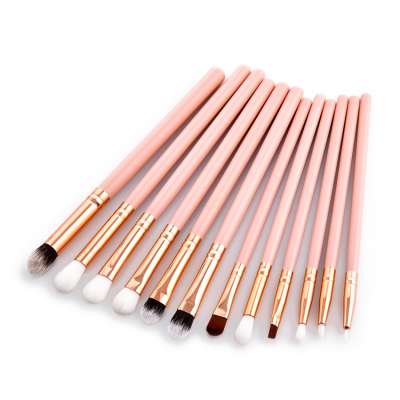 professional wood pink gold 12 piece eye shadow eye makeup brushes set